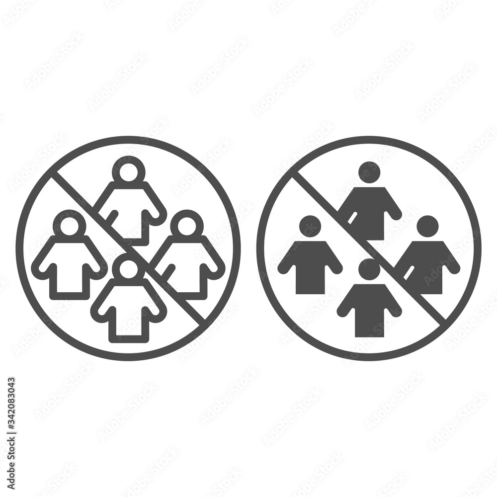Ban on gathering people line and solid icon. Social Distancing symbol ...