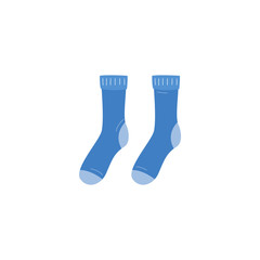 Wall Mural - Blue knitted wool socks pair cartoon icon flat vector illustration isolated.