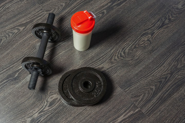 dumbbells on the floor, fitness at home, background