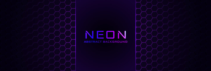 Wall Mural - Abstract neon background with violet light, line and texture. Vector banner design in dark night colour