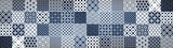 Blue gray white bright vintage retro geometric square mosaic motif cement tiles texture background banner panorama