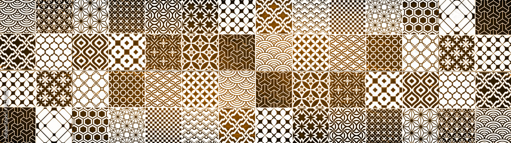 Brown beige white vintage retro geometric square mosaic motif cement tiles texture background banner panorama - obrazy, fototapety, plakaty 