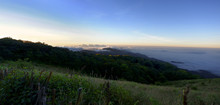 Forested Mountain Slope In The Kew Mae Pan Nature Trail At Sunrise, Fabulous Panorama Morning Dawn