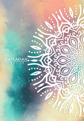 Wall Mural - Abstract crescent mandala graphic design and night sky watercolor digital  art painting for Ramadan Kareem Muslim holy month concepts backgrounds
