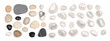 Collection of stones on white background.