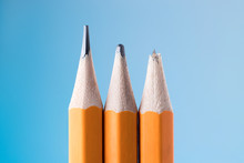 Sharp Pencil, Dull Pencil And Broken Pencil. Variation, Life Cycle, Wear And Aging, Concept.