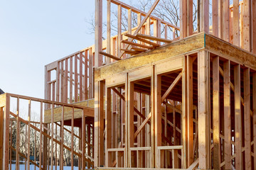 Wall Mural - American residential beams of home in mid construction