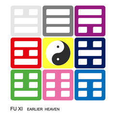 Wall Mural - vector yin and yang symbol chinese feng shui bagua quadrat. fu xi 