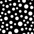 Seamless random size white polka dots pattern with on black background