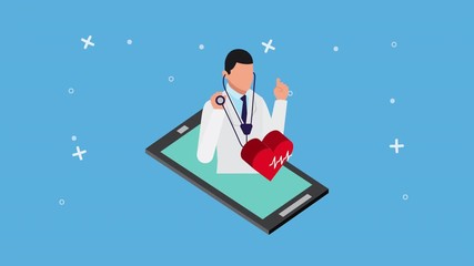 Sticker - doctor in smartphone with healthcare online technology