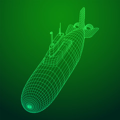 Wall Mural - Military atomic submarine underwater boat. Wireframe low poly mesh vector illustration