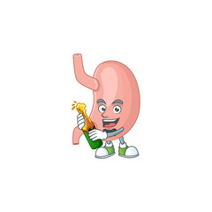 Poster - Mascot cartoon design of stomach making toast with a bottle of beer