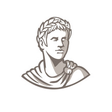 Mascot Icon Illustration Of Bust Of An Ancient Roman Emperor, Senator Or Caesar, Ruler Of The Roman Empire During The Imperial Period Wearing Crown Of Laurel Leaves On Isolated Background Retro Style.