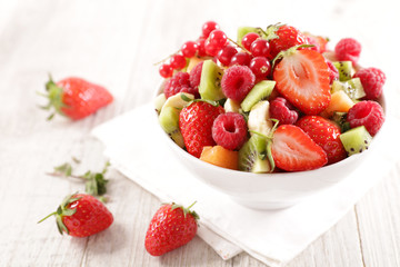 Sticker - bowl of fruit salad- strawberry, kiwi and banana