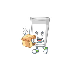 Sticker - Glass of milk cartoon design style having gift box