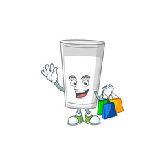 Wall Mural - cartoon character concept of rich glass of milk with shopping bags