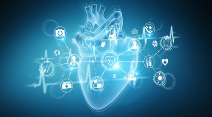 Fototapete - Digital x-ray of human heart holographic scan projection 3D rendering