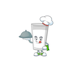 Canvas Print - A glass of milk chef cartoon design with hat and tray