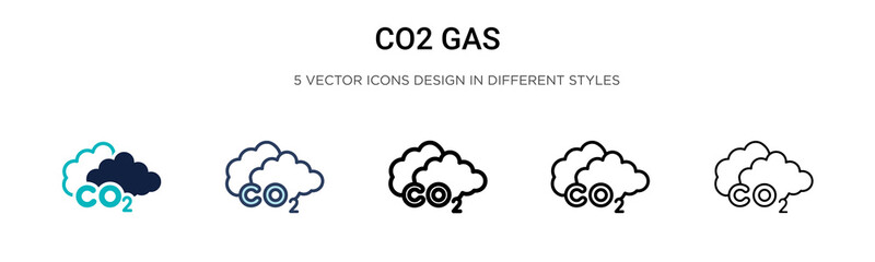 Co2 gas icon in filled, thin line, outline and stroke style. Vector illustration of two colored and black co2 gas vector icons designs can be used for mobile, ui, web