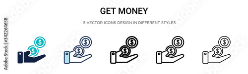 Fotomural Get money icon in filled, thin line, outline and stroke style