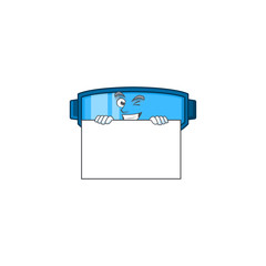 Poster - Sneaky safety glasses cartoon character style hiding behind a board