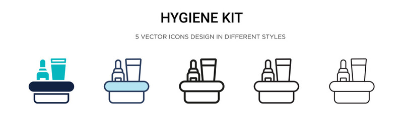 Hygiene kit icon in filled, thin line, outline and stroke style. Vector illustration of two colored and black hygiene kit vector icons designs can be used for mobile, ui, web