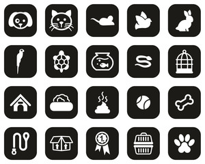 Wall Mural - Pets & Pet Accessories Icons White On Black Flat Design Set Big