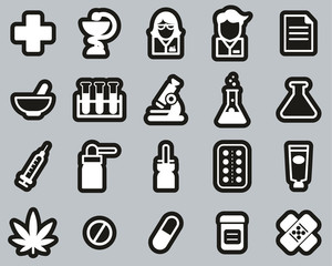 Sticker - Pharmacy Or Drugstore Icons White On Black Sticker Set Big