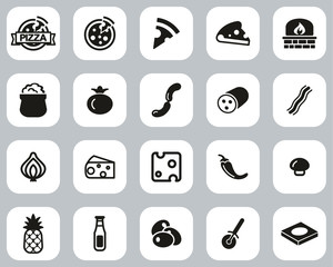 Canvas Print - Pizza & Pizza Ingredients Icons Black & White Flat Design Set Big