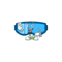 Sticker - A safety glasses waiter cartoon character ready to serve