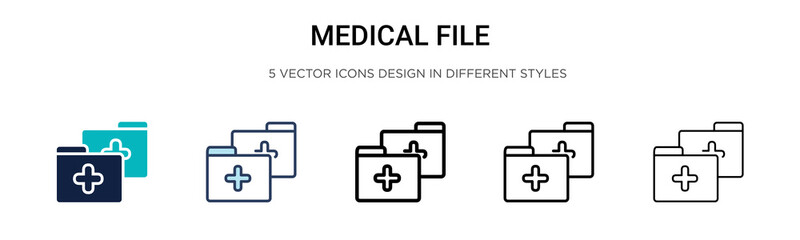 Medical file icon in filled, thin line, outline and stroke style. Vector illustration of two colored and black medical file vector icons designs can be used for mobile, ui, web