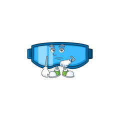 Wall Mural - Safety glasses with waiting gesture cartoon mascot design concept