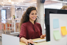 Happy Smiling Woman Working In Call Center