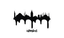 Istanbul Turkey Black Skyline Silhouette Vector Illustration On White Background With Dripping Ink Effect.