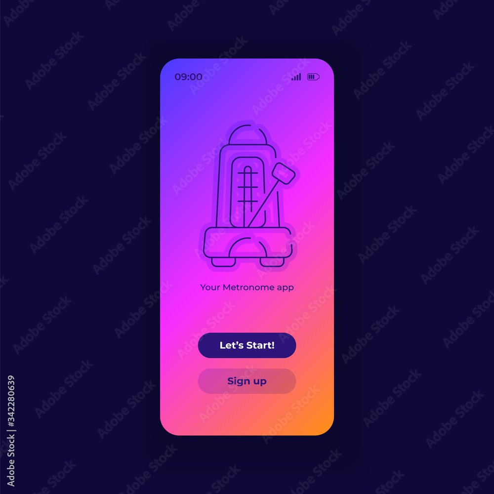 Metronome application smartphone interface vector template. Mobile app ...