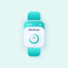 Canvas Print - Files backup smartwatch interface vector template. Mobile app notification day mode design. Data copying process screen. Flat UI for application. Uploading progress on smart watch display.