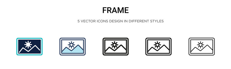 Frame icon in filled, thin line, outline and stroke style. Vector illustration of two colored and black frame vector icons designs can be used for mobile, ui, web