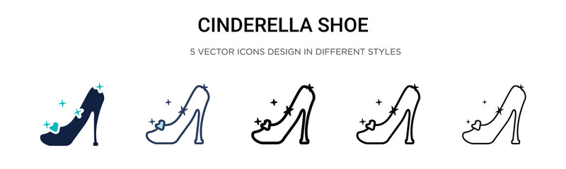 Wall Mural - Cinderella shoe icon in filled, thin line, outline and stroke style. Vector illustration of two colored and black cinderella shoe vector icons designs can be used for mobile, ui, web