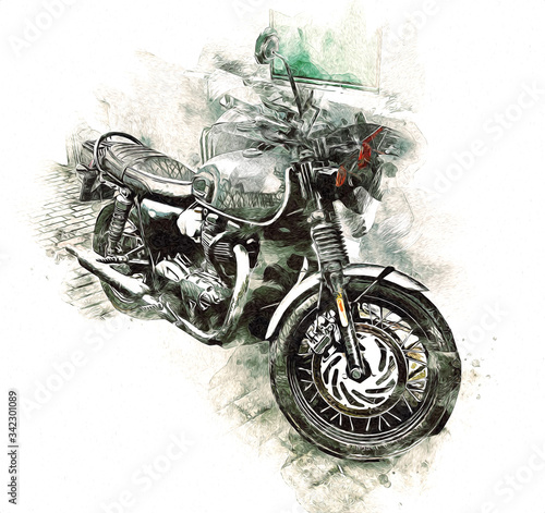 Dekoracja na wymiar  motocykl-llustration-kolor-na-bialym-tle-sztuka-vintage-retro