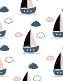 sailboats baby seamless pattern on white background