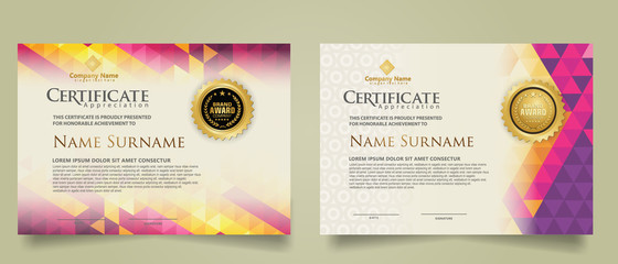 Wall Mural - Set certificate template with triangle geometric polygonal background