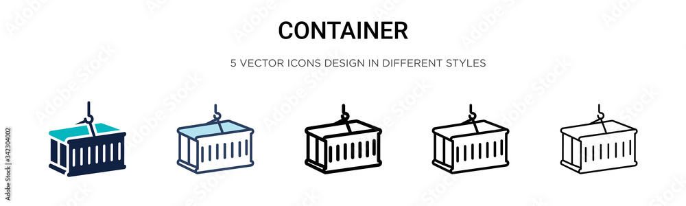 Container icon in filled, thin line, outline and stroke style. Vector illustration of two colored and black container vector icons designs can be used for mobile, ui, web - obrazy, fototapety, plakaty 