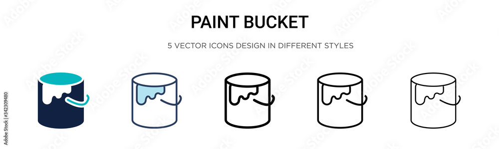 Paint bucket icon in filled, thin line, outline and stroke style. Vector illustration of two colored and black paint bucket vector icons designs can be used for mobile, ui, web - obrazy, fototapety, plakaty 