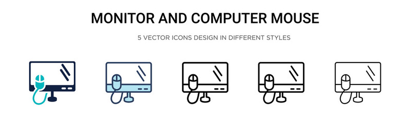 Wall Mural - monitor and computer mouse icon in filled, thin line, outline and stroke style. vector illustration 