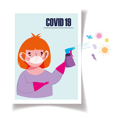 Canvas Print - covid 19 coronavirus, boy with mask and disinfectant spray