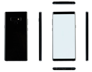 Different views of modern black smartphone