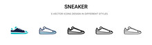 Sneaker Icon In Filled, Thin Line, Outline And Stroke Style. Vector Illustration Of Two Colored And Black Sneaker Vector Icons Designs Can Be Used For Mobile, Ui, Web