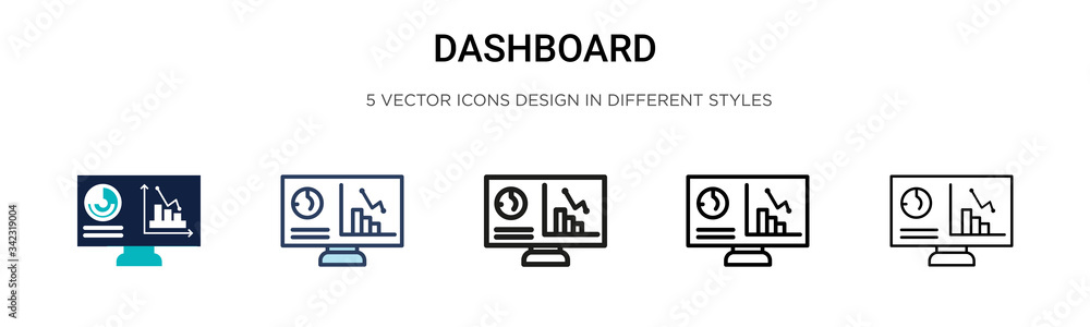 Dashboard icon in filled, thin line, outline and stroke style. Vector ...