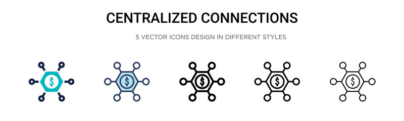 Centralized connections icon in filled, thin line, outline and stroke style. Vector illustration of two colored and black centralized connections vector icons designs can be used for mobile, ui, web