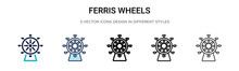 Ferris Wheels Icon In Filled, Thin Line, Outline And Stroke Style. Vector Illustration Of Two Colored And Black Ferris Wheels Vector Icons Designs Can Be Used For Mobile, Ui, Web